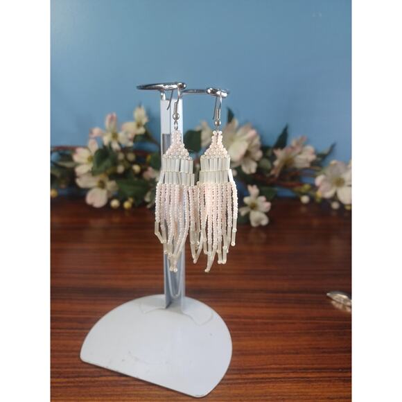 Southwestern Seed Bead Pink Dangle Drop Earrings Southwest Boho Jewelry - Picture 1 of 7